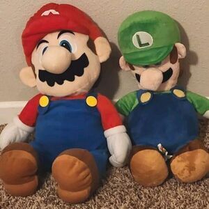 Large 23" Super Mario BROTHERS 19" LUIGI Plush Doll Figure Toy Closable Back